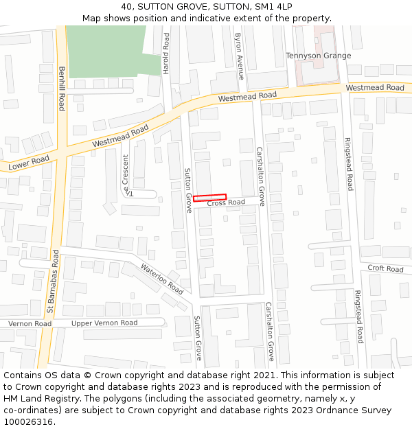 40, SUTTON GROVE, SUTTON, SM1 4LP: Location map and indicative extent of plot