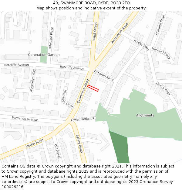 40, SWANMORE ROAD, RYDE, PO33 2TQ: Location map and indicative extent of plot