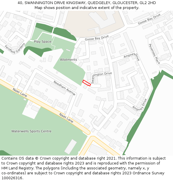 40, SWANNINGTON DRIVE KINGSWAY, QUEDGELEY, GLOUCESTER, GL2 2HD: Location map and indicative extent of plot