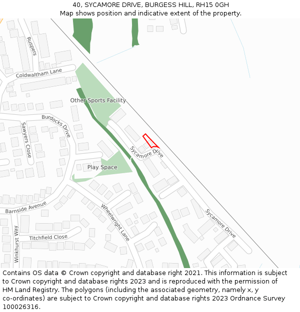 40, SYCAMORE DRIVE, BURGESS HILL, RH15 0GH: Location map and indicative extent of plot