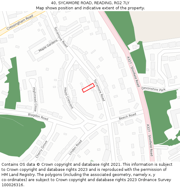 40, SYCAMORE ROAD, READING, RG2 7LY: Location map and indicative extent of plot