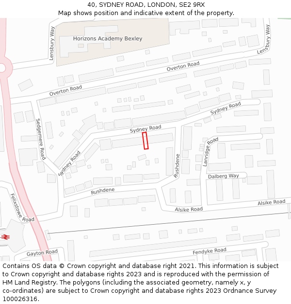 40, SYDNEY ROAD, LONDON, SE2 9RX: Location map and indicative extent of plot