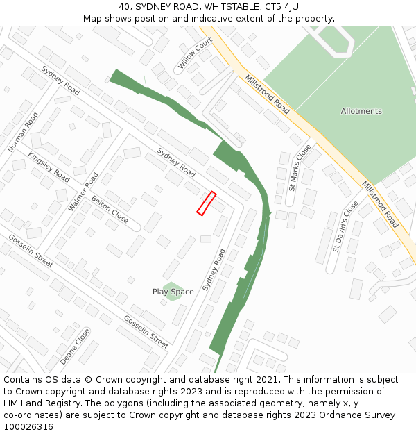 40, SYDNEY ROAD, WHITSTABLE, CT5 4JU: Location map and indicative extent of plot