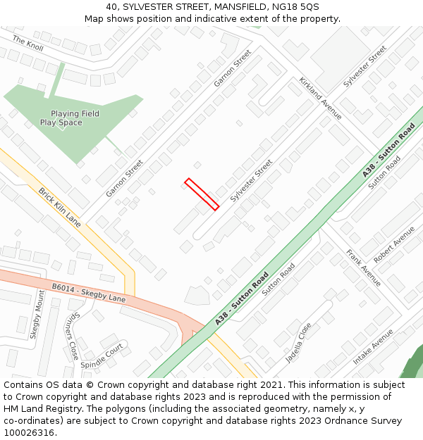 40, SYLVESTER STREET, MANSFIELD, NG18 5QS: Location map and indicative extent of plot