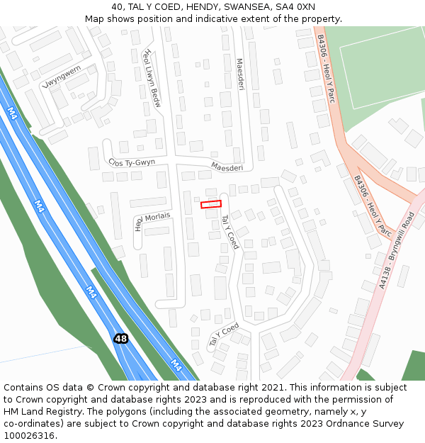 40, TAL Y COED, HENDY, SWANSEA, SA4 0XN: Location map and indicative extent of plot