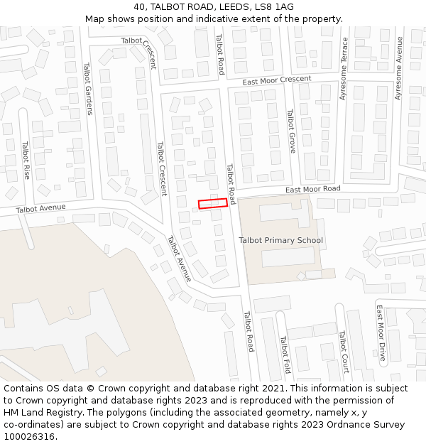 40, TALBOT ROAD, LEEDS, LS8 1AG: Location map and indicative extent of plot