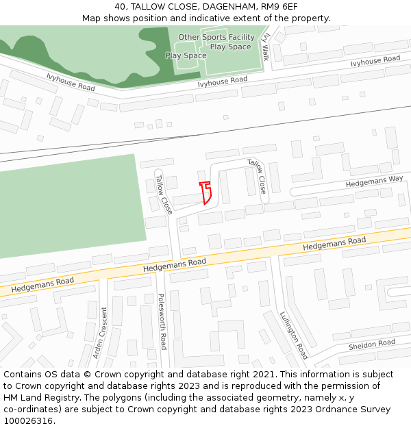 40, TALLOW CLOSE, DAGENHAM, RM9 6EF: Location map and indicative extent of plot