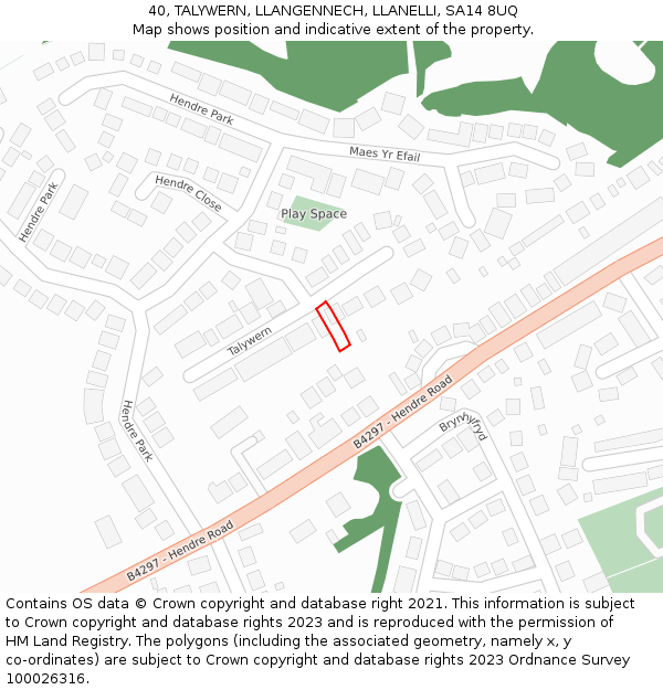 40, TALYWERN, LLANGENNECH, LLANELLI, SA14 8UQ: Location map and indicative extent of plot