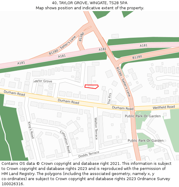 40, TAYLOR GROVE, WINGATE, TS28 5PA: Location map and indicative extent of plot