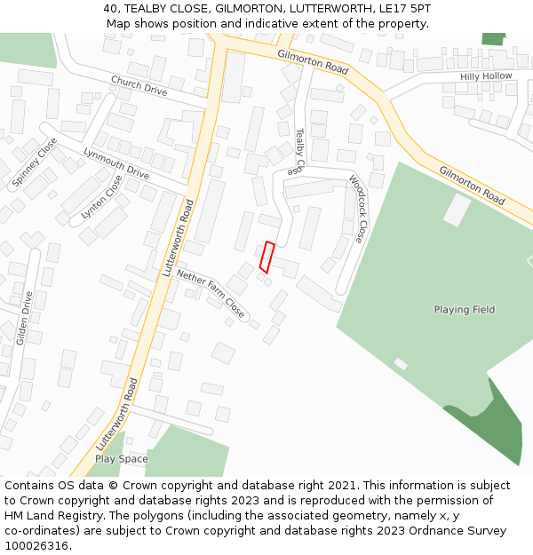 40, TEALBY CLOSE, GILMORTON, LUTTERWORTH, LE17 5PT: Location map and indicative extent of plot