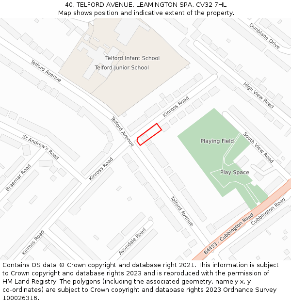 40, TELFORD AVENUE, LEAMINGTON SPA, CV32 7HL: Location map and indicative extent of plot