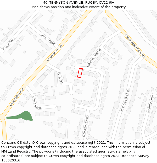 40, TENNYSON AVENUE, RUGBY, CV22 6JH: Location map and indicative extent of plot