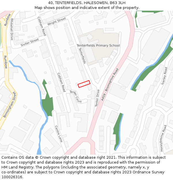 40, TENTERFIELDS, HALESOWEN, B63 3LH: Location map and indicative extent of plot