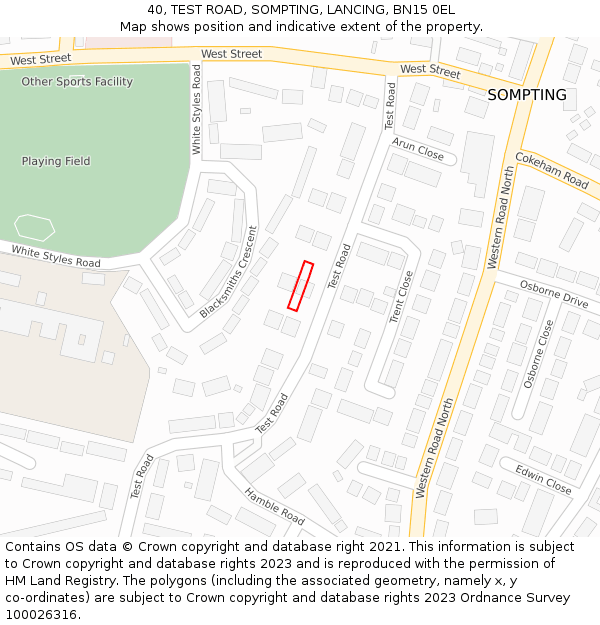 40, TEST ROAD, SOMPTING, LANCING, BN15 0EL: Location map and indicative extent of plot