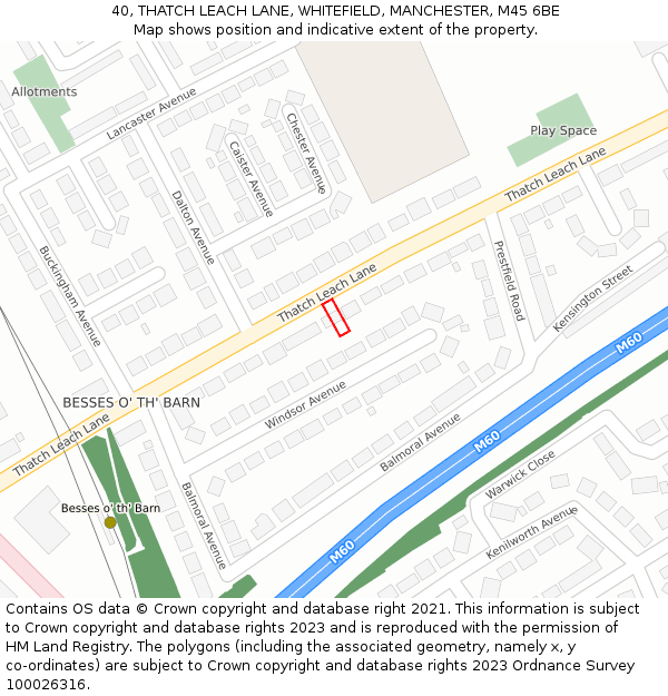 40, THATCH LEACH LANE, WHITEFIELD, MANCHESTER, M45 6BE: Location map and indicative extent of plot
