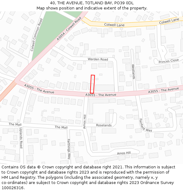 40, THE AVENUE, TOTLAND BAY, PO39 0DL: Location map and indicative extent of plot