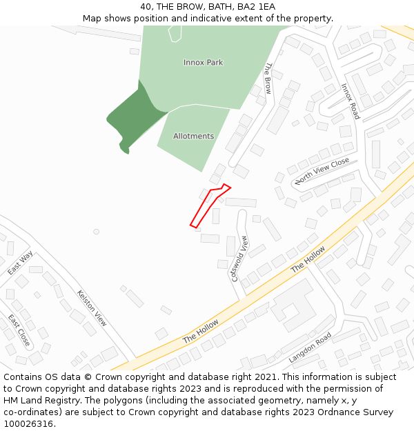 40, THE BROW, BATH, BA2 1EA: Location map and indicative extent of plot