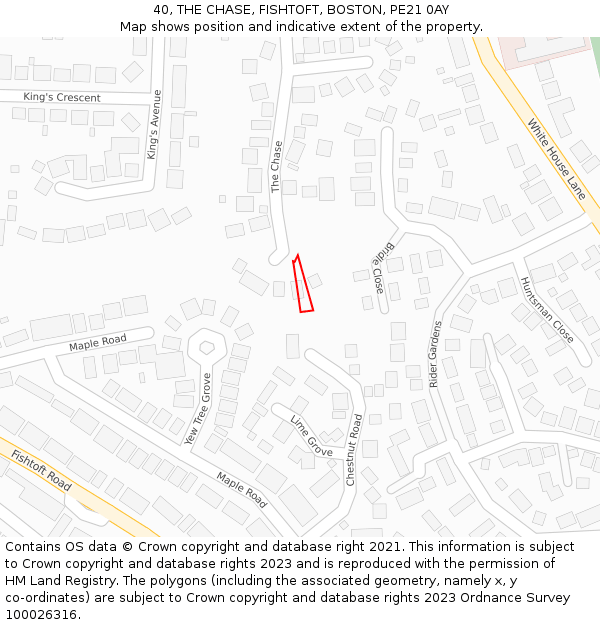 40, THE CHASE, FISHTOFT, BOSTON, PE21 0AY: Location map and indicative extent of plot