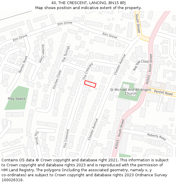 40, THE CRESCENT, LANCING, BN15 8PJ: Location map and indicative extent of plot