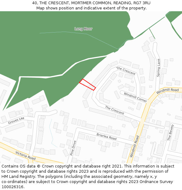 40, THE CRESCENT, MORTIMER COMMON, READING, RG7 3RU: Location map and indicative extent of plot