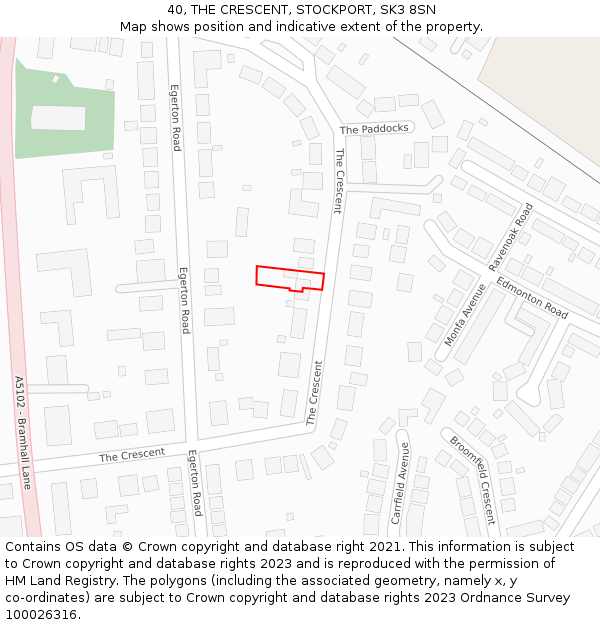 40, THE CRESCENT, STOCKPORT, SK3 8SN: Location map and indicative extent of plot