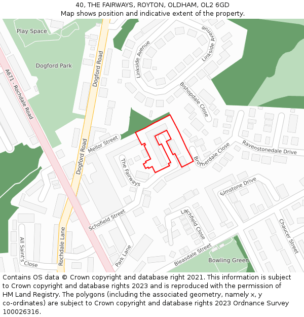 40, THE FAIRWAYS, ROYTON, OLDHAM, OL2 6GD: Location map and indicative extent of plot