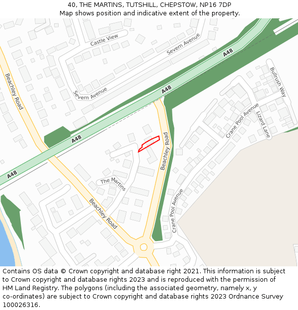 40, THE MARTINS, TUTSHILL, CHEPSTOW, NP16 7DP: Location map and indicative extent of plot