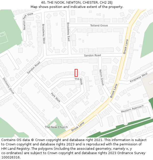 40, THE NOOK, NEWTON, CHESTER, CH2 2EJ: Location map and indicative extent of plot