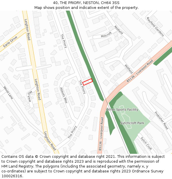 40, THE PRIORY, NESTON, CH64 3SS: Location map and indicative extent of plot