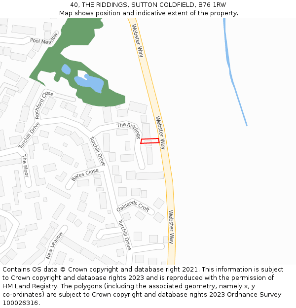 40, THE RIDDINGS, SUTTON COLDFIELD, B76 1RW: Location map and indicative extent of plot