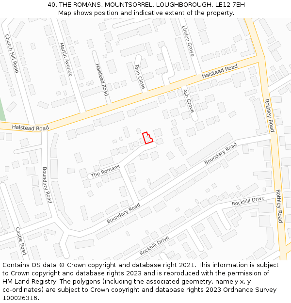 40, THE ROMANS, MOUNTSORREL, LOUGHBOROUGH, LE12 7EH: Location map and indicative extent of plot