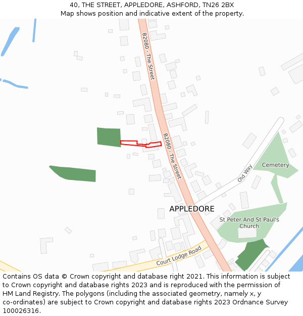 40, THE STREET, APPLEDORE, ASHFORD, TN26 2BX: Location map and indicative extent of plot