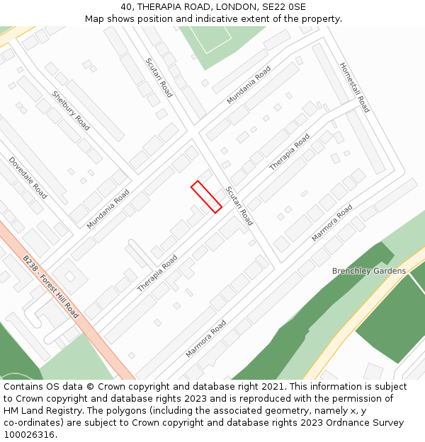 40, THERAPIA ROAD, LONDON, SE22 0SE: Location map and indicative extent of plot