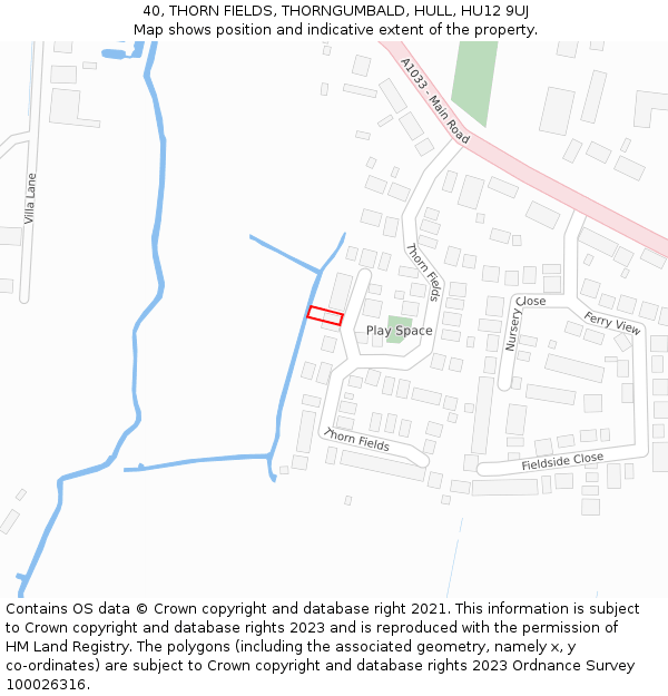 40, THORN FIELDS, THORNGUMBALD, HULL, HU12 9UJ: Location map and indicative extent of plot