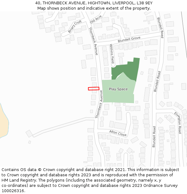 40, THORNBECK AVENUE, HIGHTOWN, LIVERPOOL, L38 9EY: Location map and indicative extent of plot