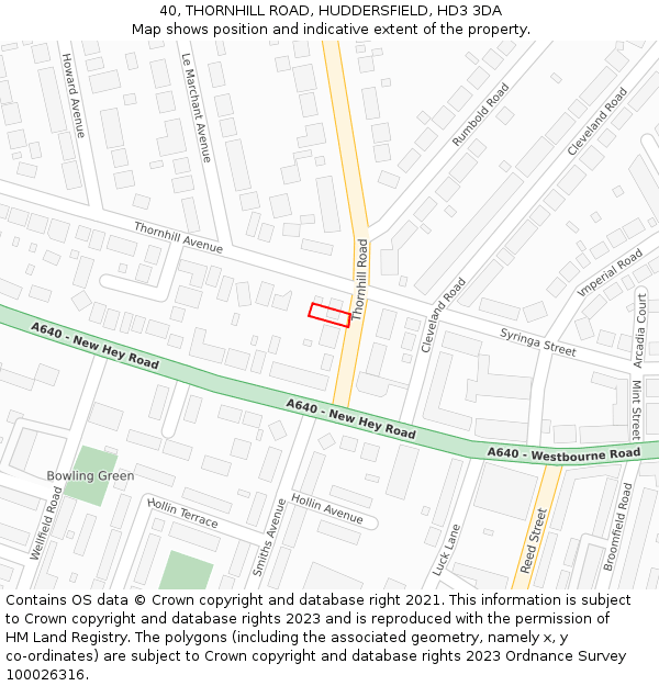 40, THORNHILL ROAD, HUDDERSFIELD, HD3 3DA: Location map and indicative extent of plot