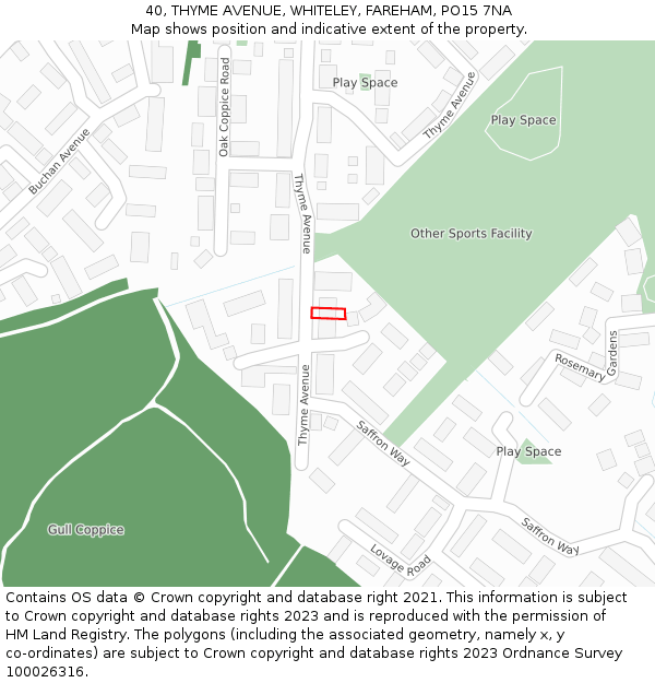 40, THYME AVENUE, WHITELEY, FAREHAM, PO15 7NA: Location map and indicative extent of plot