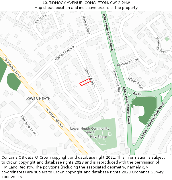 40, TIDNOCK AVENUE, CONGLETON, CW12 2HW: Location map and indicative extent of plot