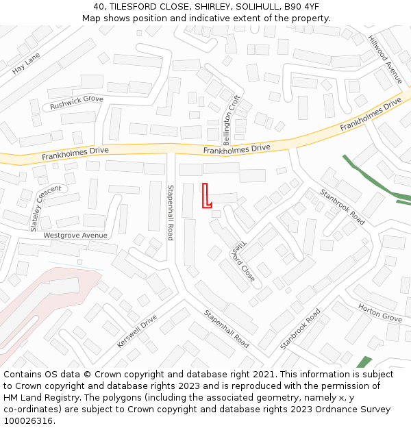 40, TILESFORD CLOSE, SHIRLEY, SOLIHULL, B90 4YF: Location map and indicative extent of plot