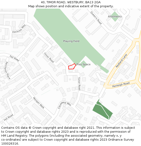 40, TIMOR ROAD, WESTBURY, BA13 2GA: Location map and indicative extent of plot