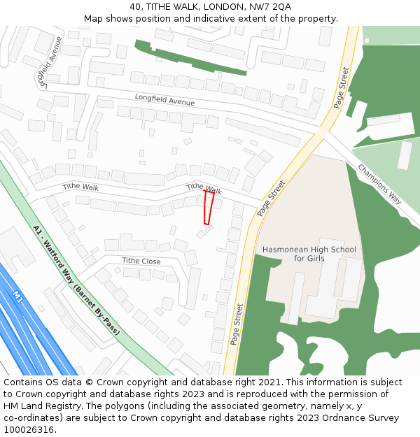 40, TITHE WALK, LONDON, NW7 2QA: Location map and indicative extent of plot