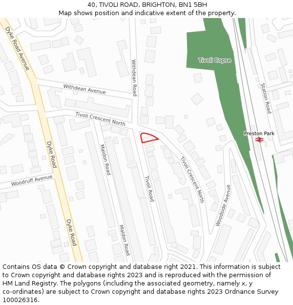 40, TIVOLI ROAD, BRIGHTON, BN1 5BH: Location map and indicative extent of plot