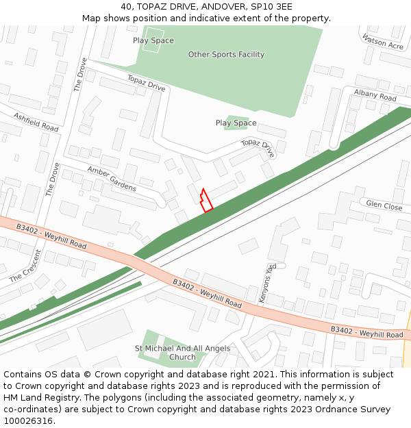 40, TOPAZ DRIVE, ANDOVER, SP10 3EE: Location map and indicative extent of plot