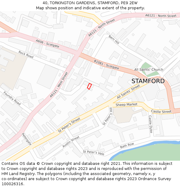 40, TORKINGTON GARDENS, STAMFORD, PE9 2EW: Location map and indicative extent of plot