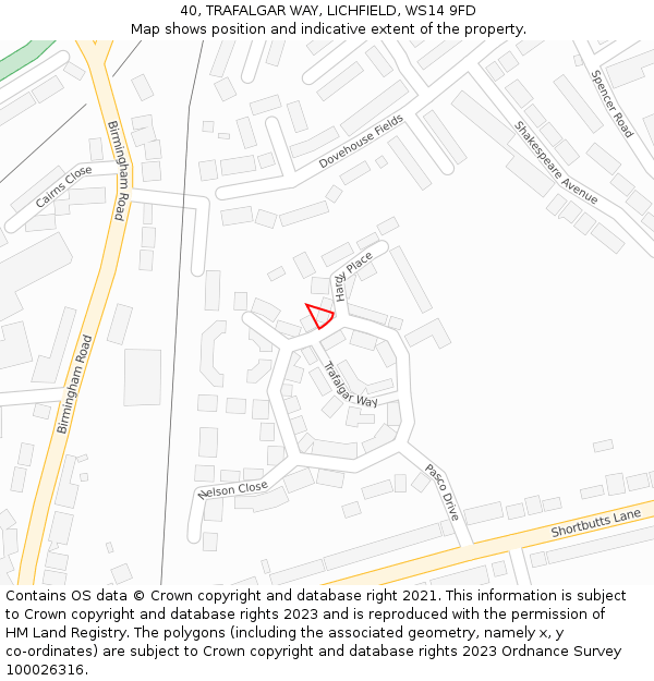 40, TRAFALGAR WAY, LICHFIELD, WS14 9FD: Location map and indicative extent of plot