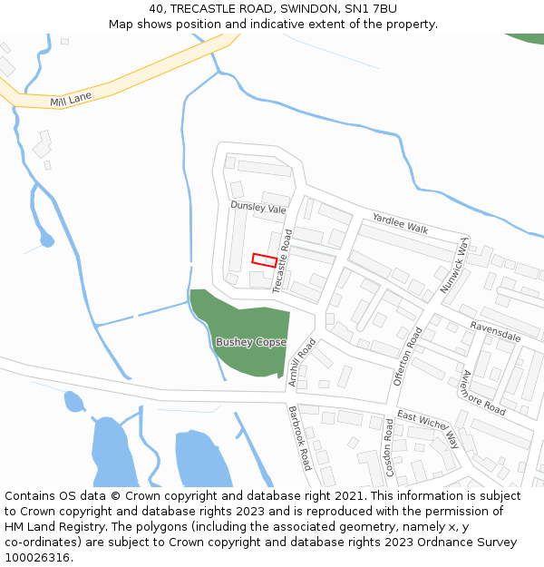 40, TRECASTLE ROAD, SWINDON, SN1 7BU: Location map and indicative extent of plot