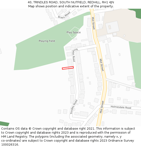 40, TRINDLES ROAD, SOUTH NUTFIELD, REDHILL, RH1 4JN: Location map and indicative extent of plot
