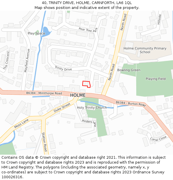 40, TRINITY DRIVE, HOLME, CARNFORTH, LA6 1QL: Location map and indicative extent of plot