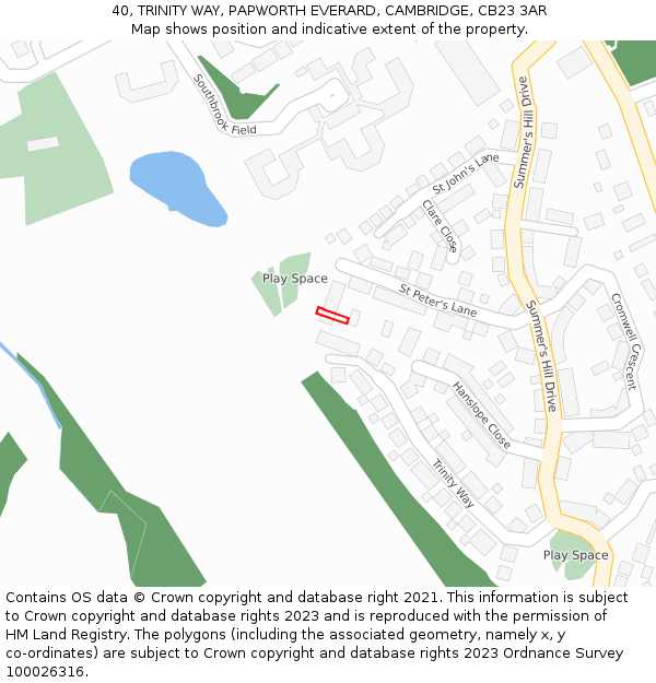 40, TRINITY WAY, PAPWORTH EVERARD, CAMBRIDGE, CB23 3AR: Location map and indicative extent of plot