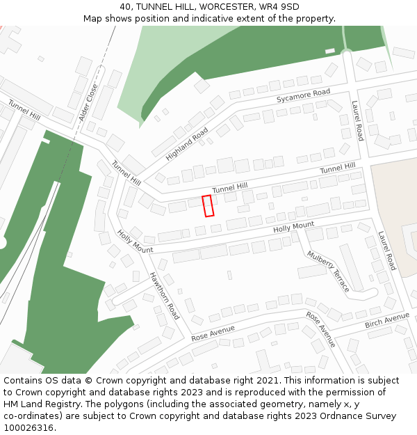 40, TUNNEL HILL, WORCESTER, WR4 9SD: Location map and indicative extent of plot